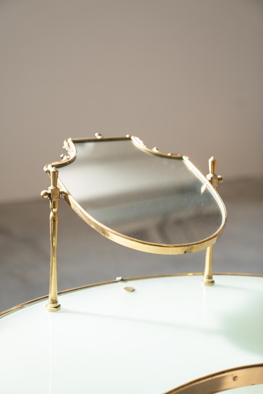 Bean toilet with mirror, brass, with curtain and with glass top '50s For Sale 7