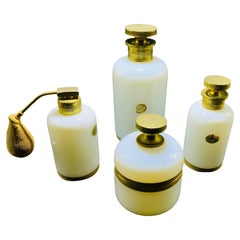 Vintage Toilette Set Of Four Opaline Crystal De Sevres And Bronze Bottles/Powder Box