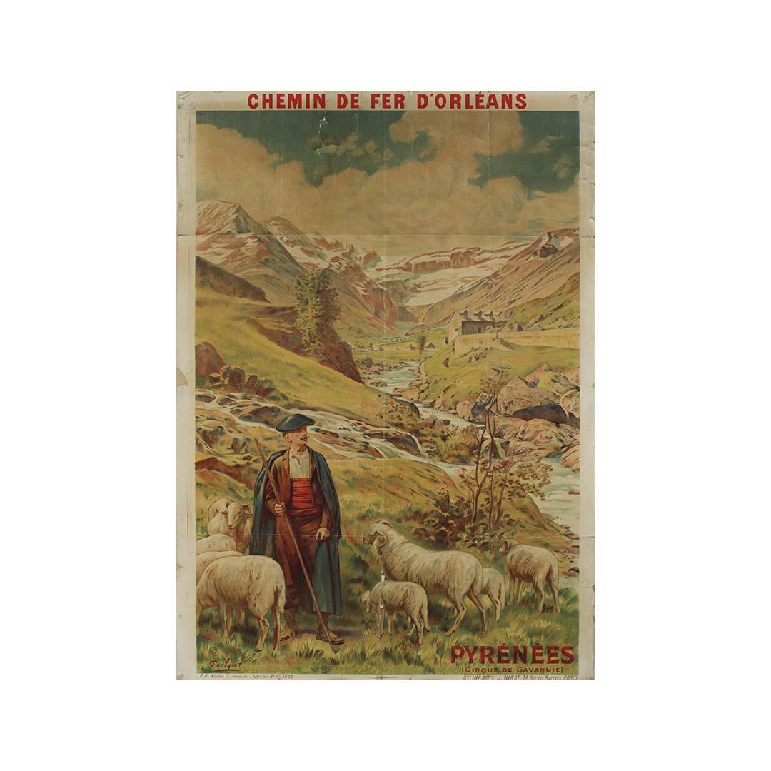 Das Original-Reiseplakat von Toilpot aus dem Jahr 1903, das die Pyrenäen und den Cirque de Gavarnie in Zusammenarbeit mit dem Chemin de fer d'Orléans vorstellt, bietet einen fesselnden Einblick in die Faszination von Reisen in diese malerische