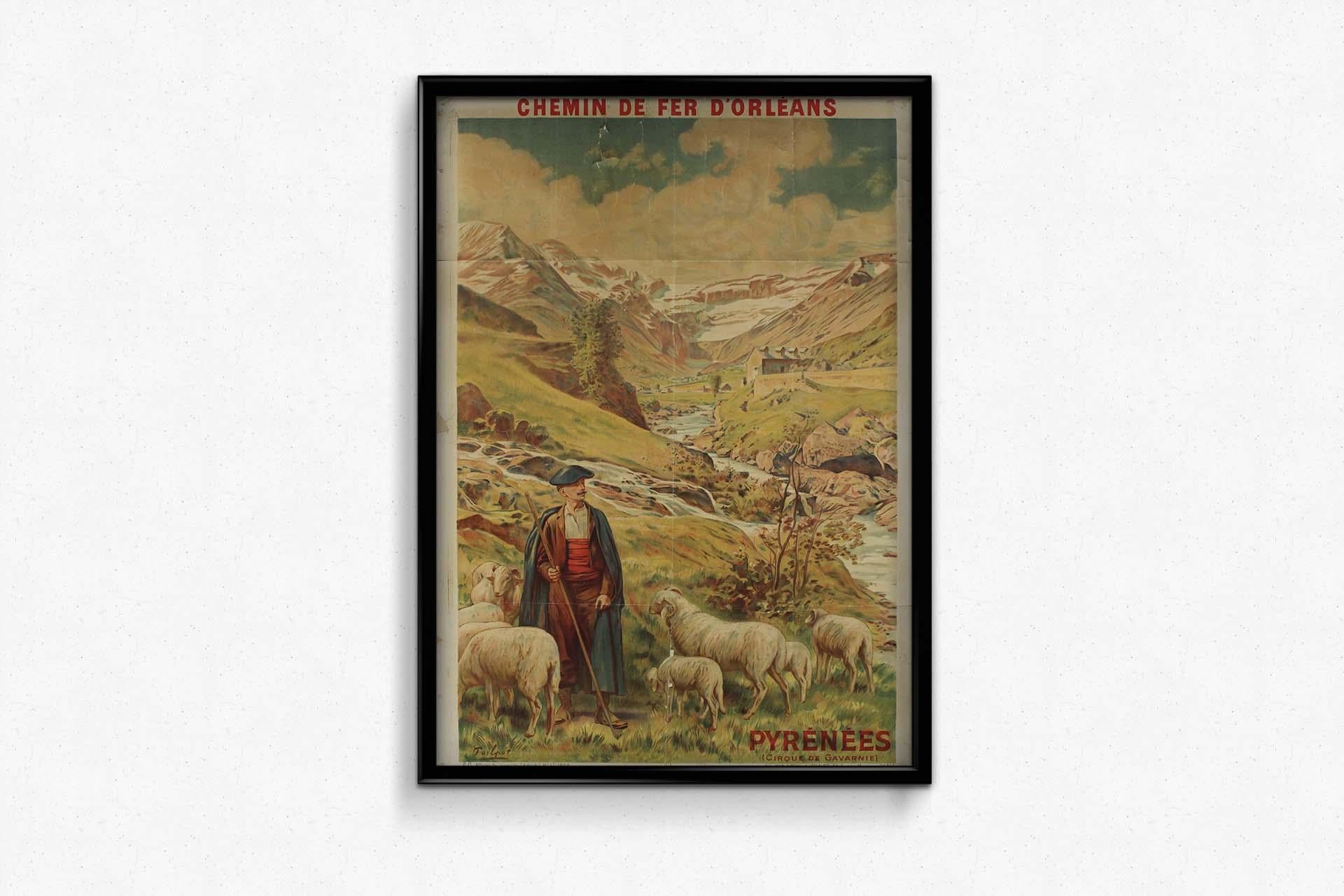 1903 original travel poster Pyrénées cirque de Gavarnie Chemin de fer d'Orléans For Sale 2