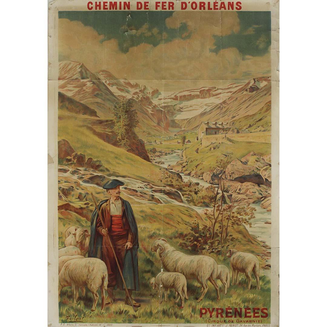 1903 original travel poster Pyrénées cirque de Gavarnie Chemin de fer d'Orléans - Print by Toilpot