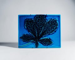 Toini Muona Turquoise Glazed Ceramic Chestnut Leaf Wall Plaque, Arabia, 1965