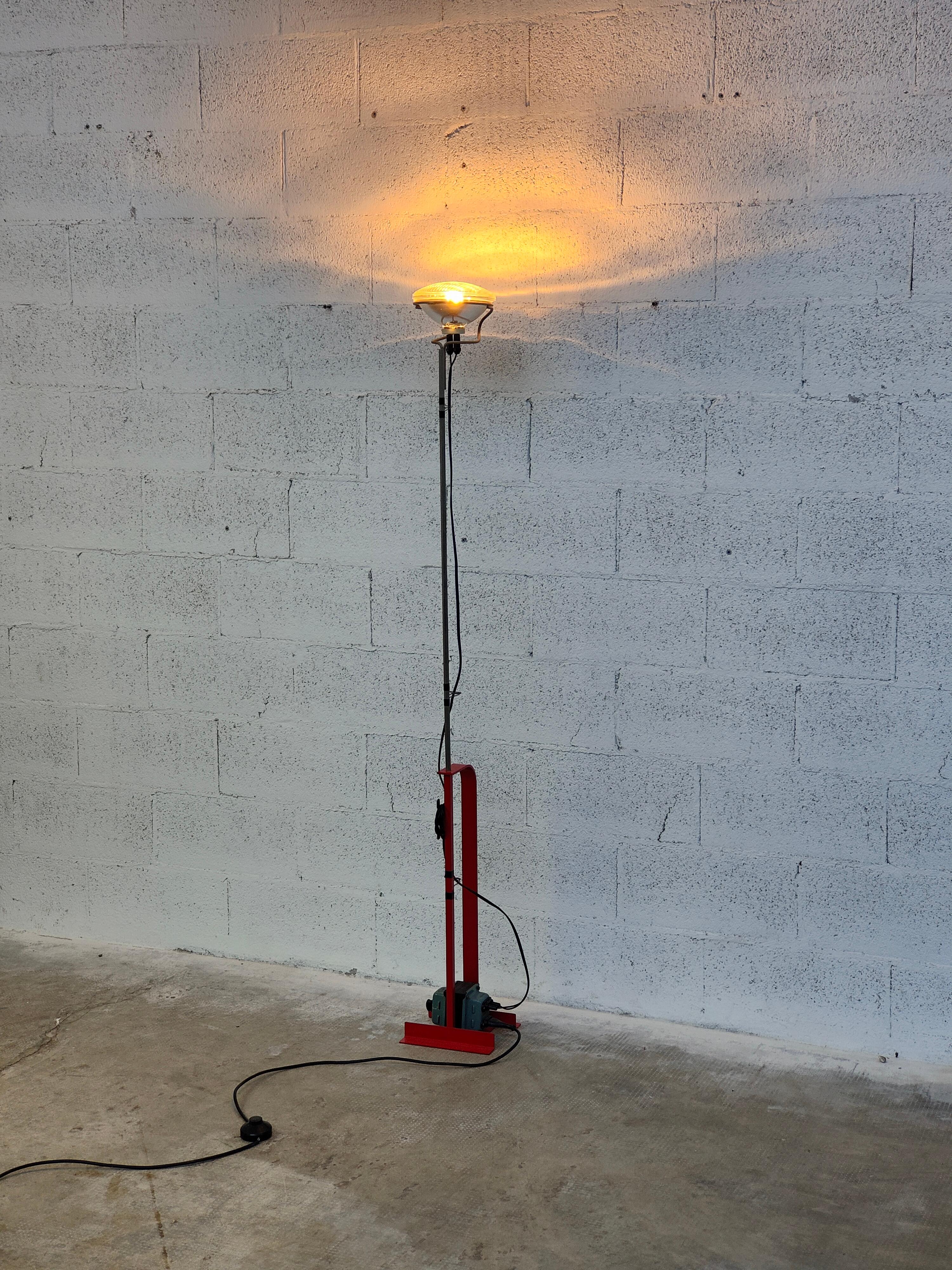 Italian Toio Red Adjustable Floor Lamp by Castiglioni Brothers for Flos Italy, 60, 70’s