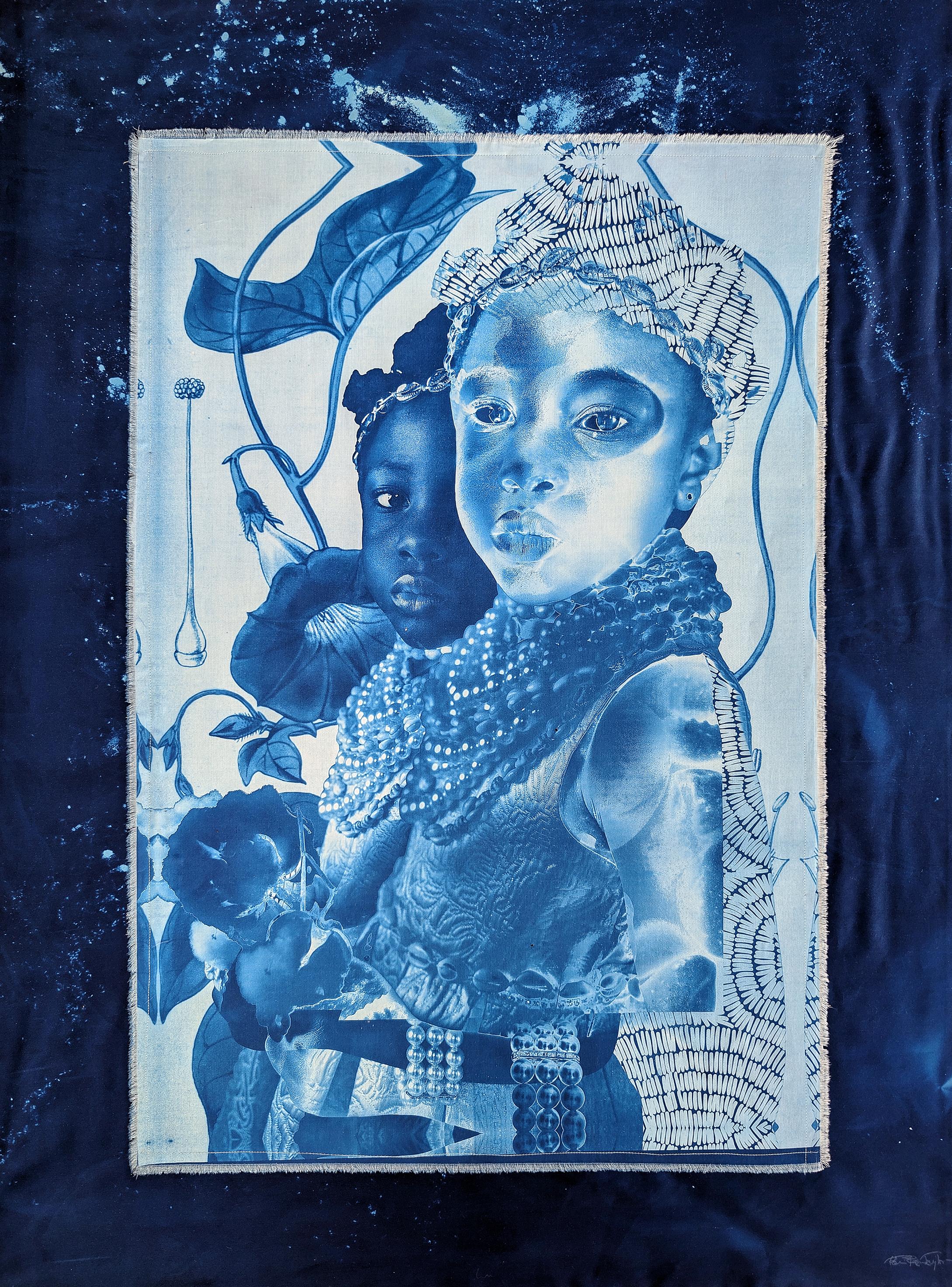 "Una Capa de Protección, John Alto, Blanco Variegado" - cianotipia, retrato