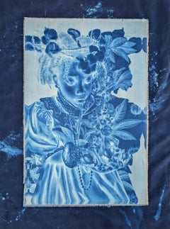 "Caste or Seed, Variegated White" - zeitgenössisches Porträt, Cyanotypie, Collage