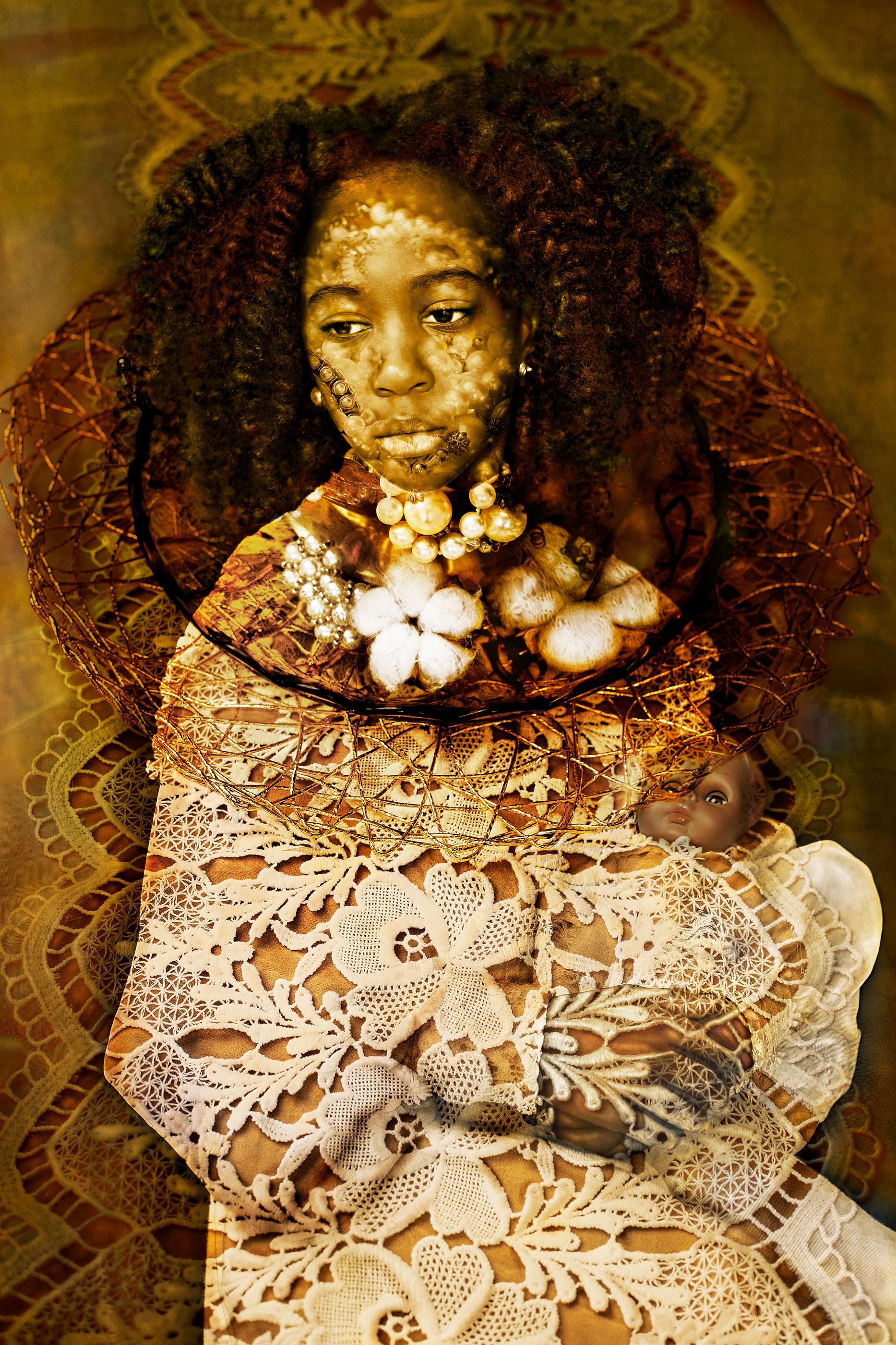 Tokie Rome-Taylor Color Photograph - "Embedded Worth" - contemporary digitally manipulated portraiture, Kehinde Wiley