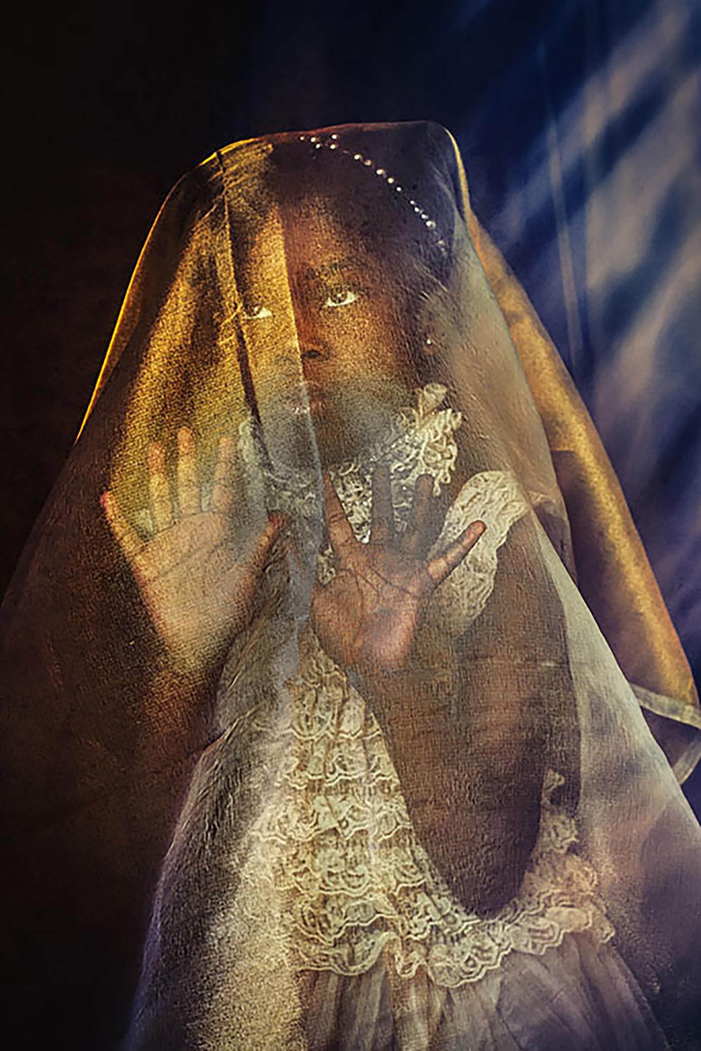 Tokie Rome-Taylor Figurative Photograph -  Veiled...Power in Those Hands- Stunning Photograph of Creole Girl in Black Gold