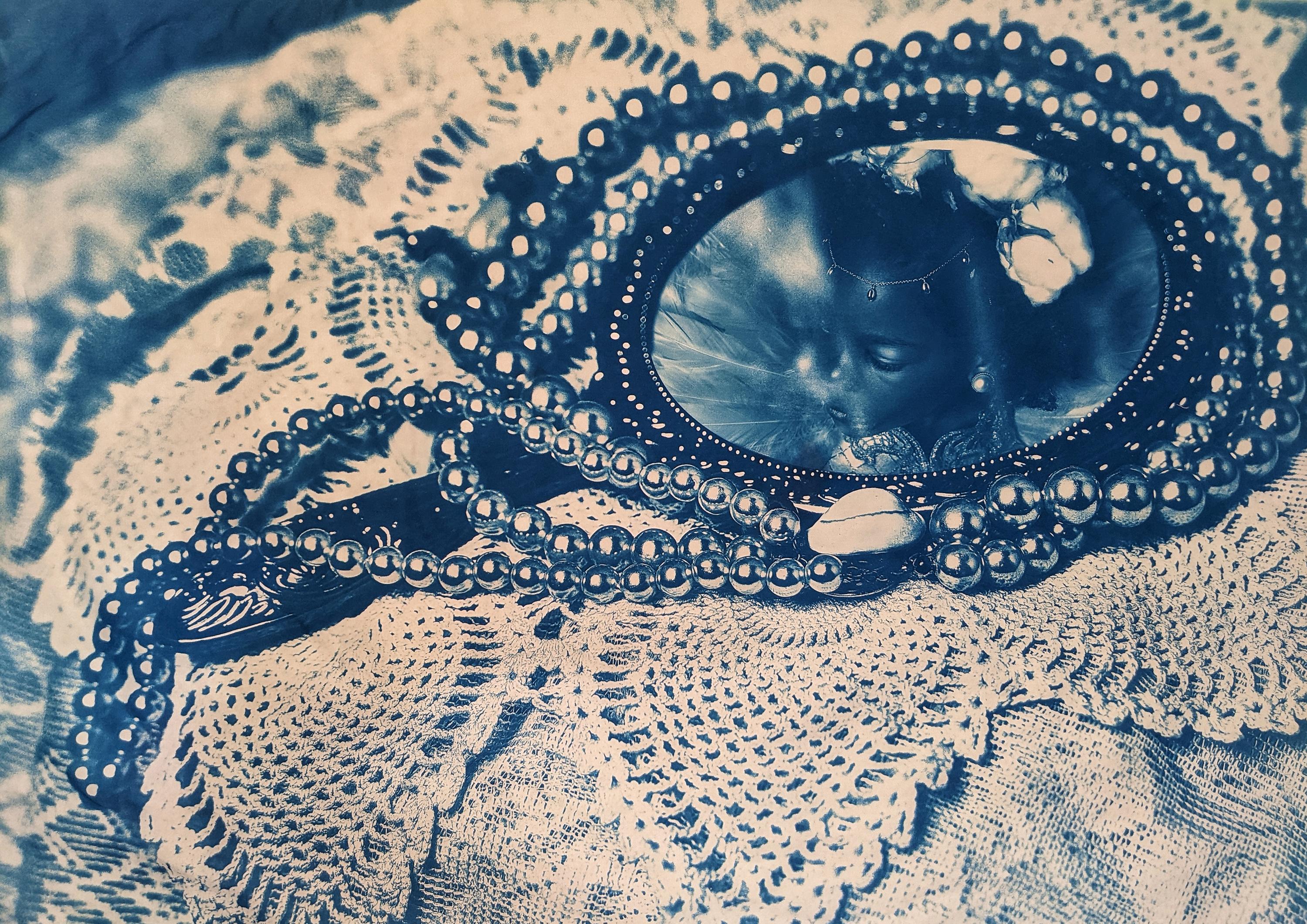 Tokie Rome-Taylor Color Photograph - "What Grandmother Bequeathed to Me" -  contemporary portrait - cyanotype
