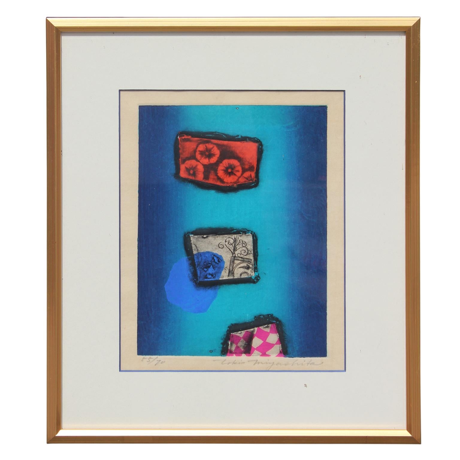 Figurative Painting di Tokio Mayashita  - "Fiori" astratti con toni rossi, blu e rosa