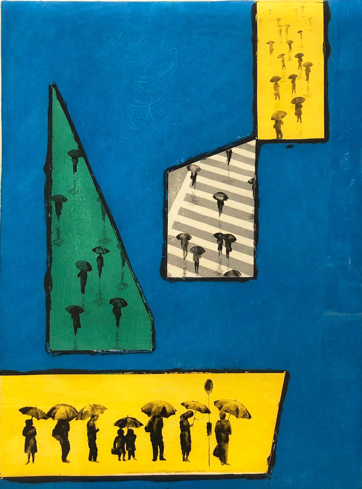 1970 Tokio Mayashita-Rainy Street Woodblock - Print di Tokio Mayashita 