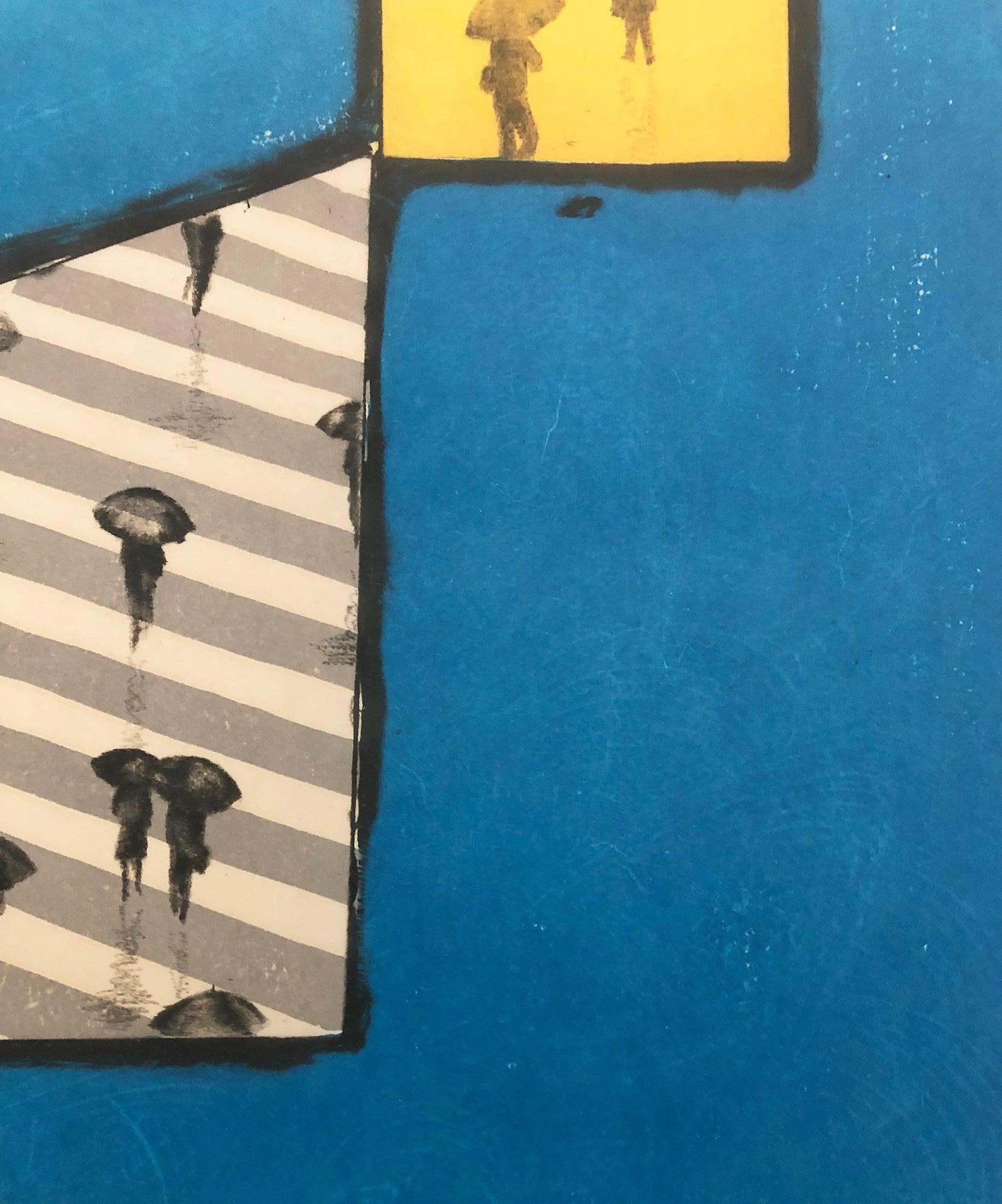 1970 Tokio Mayashita-Rainy Street Woodblock - Print Moderno di Tokio Mayashita 