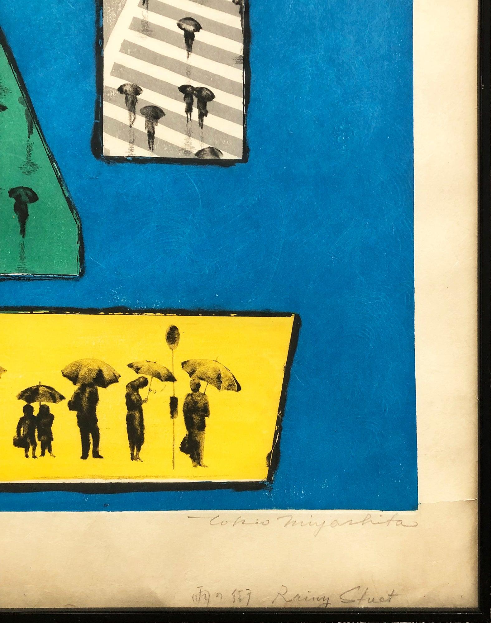Stampa su xilografia a colori in edizione limitata, inserita in una cornice di metallo nero dietro a un vetro con un profilo frontale di 1/4 di pollice e un profilo laterale di 1 1/4 di pollice. Firmato a mano e numerato a matita dall'artista su 50
