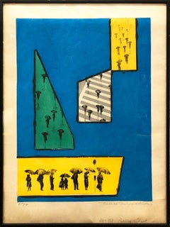 Tokio Mayashita-Rainy Street Woodblock, 1970