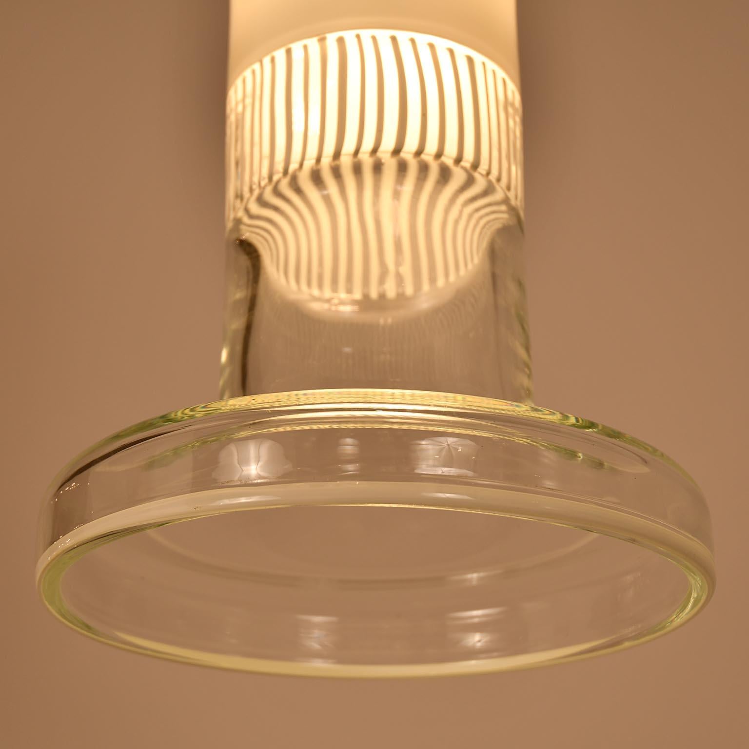 Italian Tokio Pendant Lamp by Roberto Pamio & Renato Toso Glass Murano White Stripes 60s For Sale