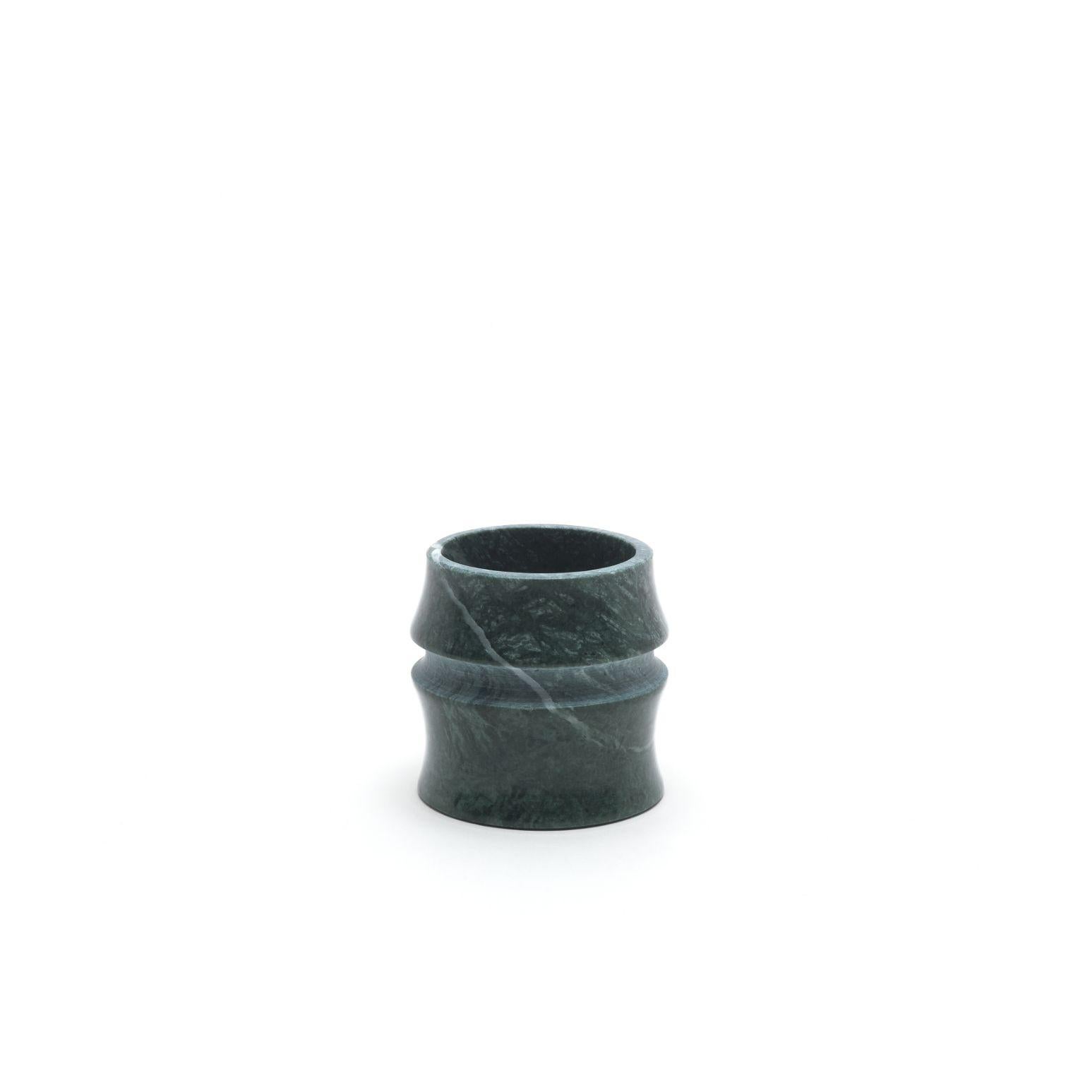 Tokkuri set by Michele Chiossi
Jap Vegetation Collection
Dimensions: 6.5 x 13 cm (Tokkuri), 5.5 x 6 (Cup)
Materials: Verde Guatemala

A zigzag line defines the illusory border between art and design. Chiossi crosses it entirely by creating a