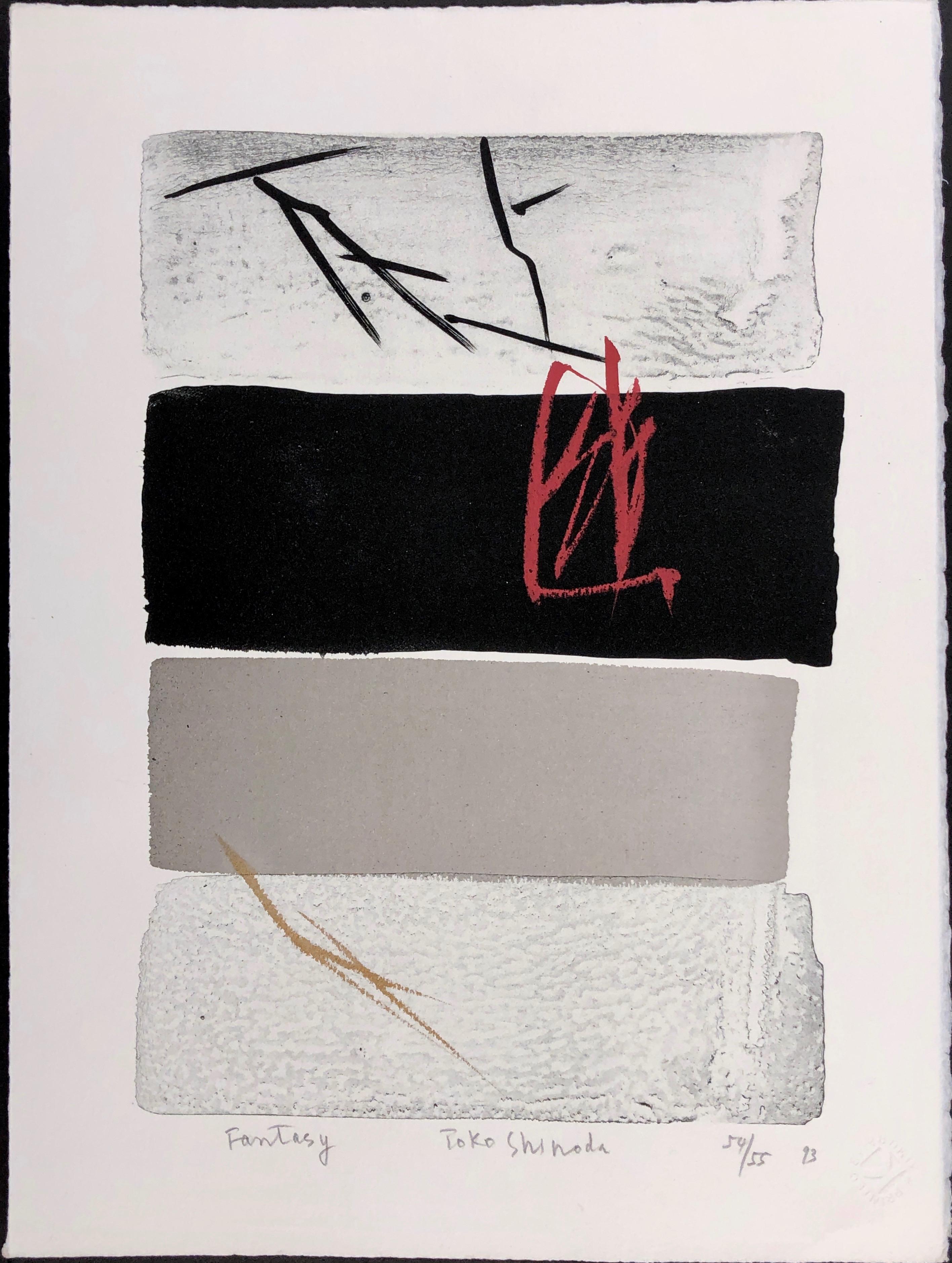 Toko Shinoda Abstract Print - Fantasy, Japanese, limited edition lithograph, black, white, red, signed, titled