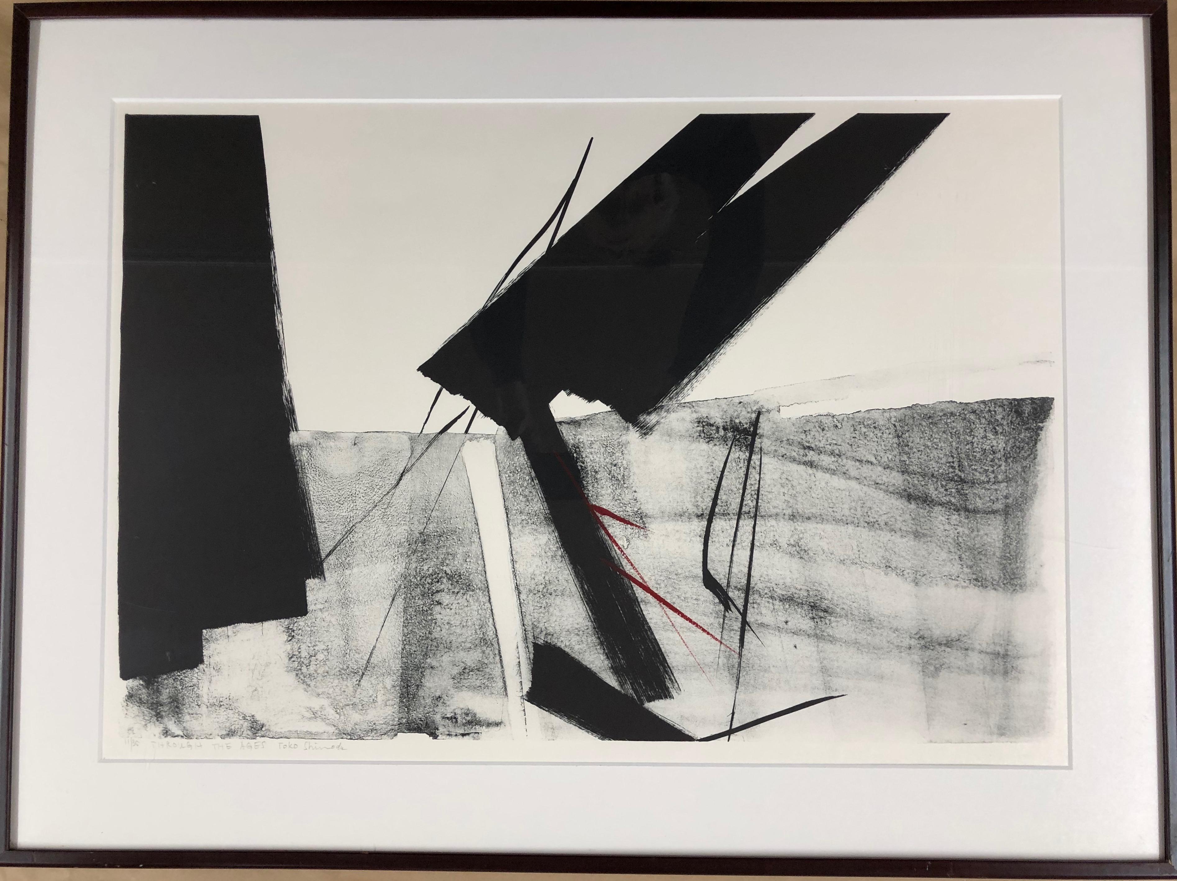 Through The Ages  by Toko Shinoda, black and white signed lithograph calligraphy
