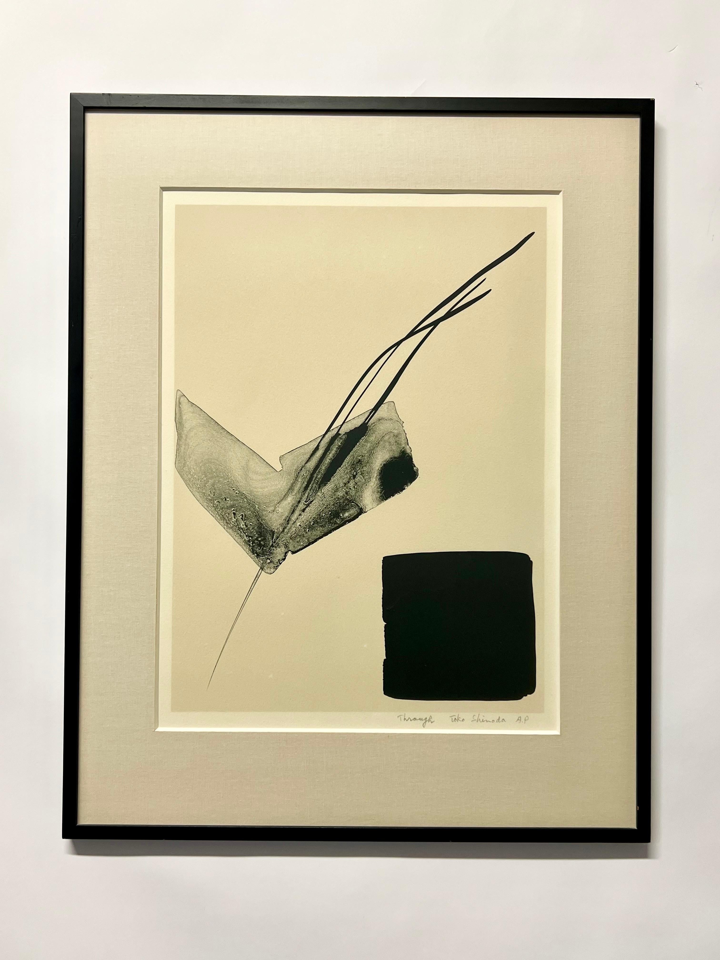 Titled ‘Through’ by well listed Japanese artist, Toko Shinoda. Beautifully framed with a linen mat and no-glare gallery museum glass. Originally purchased in Tokyo gallery, label on reverse. Artist proof