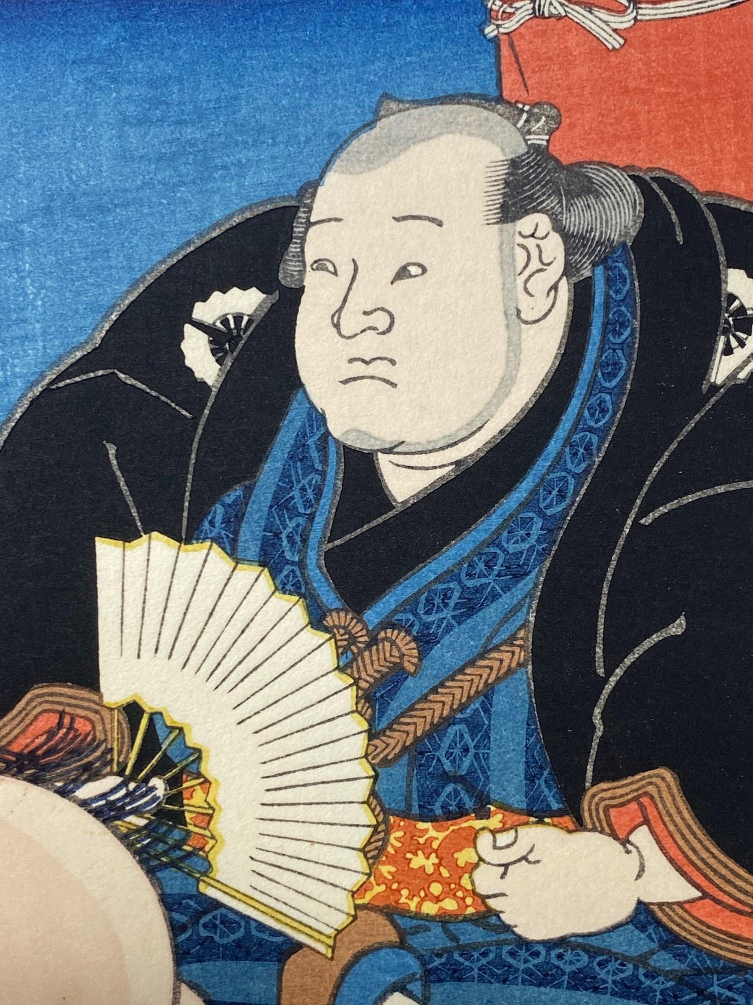 Tokoyuni III Kunisada Japanischer Holzschnitt mit Sumo-Druck Shiranui vs Jimmaku im Angebot 4