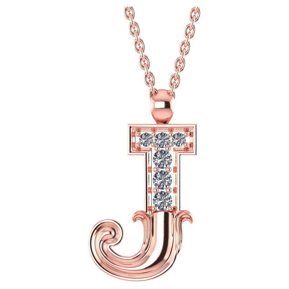 18k Rose Gold Modern Alphabet "J" Diamond Pendant Necklace