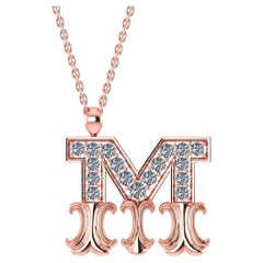 18k Rose Gold Modern Alphabet "M" Diamond Pendant Necklace