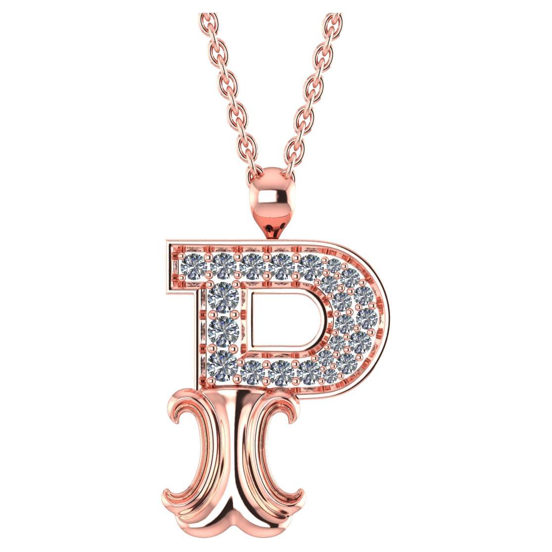 18k Rose Gold Modern Alphabet "P" Diamond Pendant Necklace