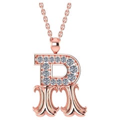 18k Rose Gold Modern Alphabet "R" Diamond Pendant Necklace