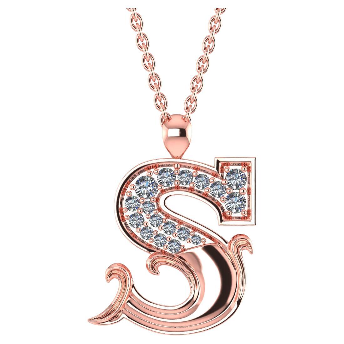 18k Rose Gold Modern Alphabet "S" Diamond Pendant Necklace