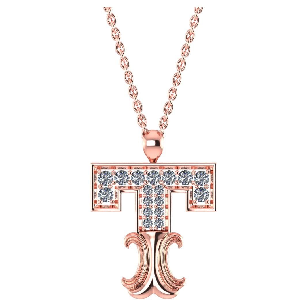 18k Rose Gold Modern Alphabet "T" Diamond Pendant Necklace
