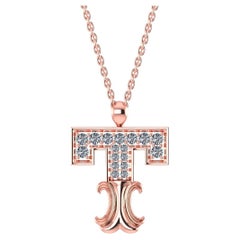 18k Rose Gold Modern Alphabet "T" Diamond Pendant Necklace