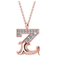 18k Rose Gold Modern Alphabet "Z" Diamond Pendant Necklace