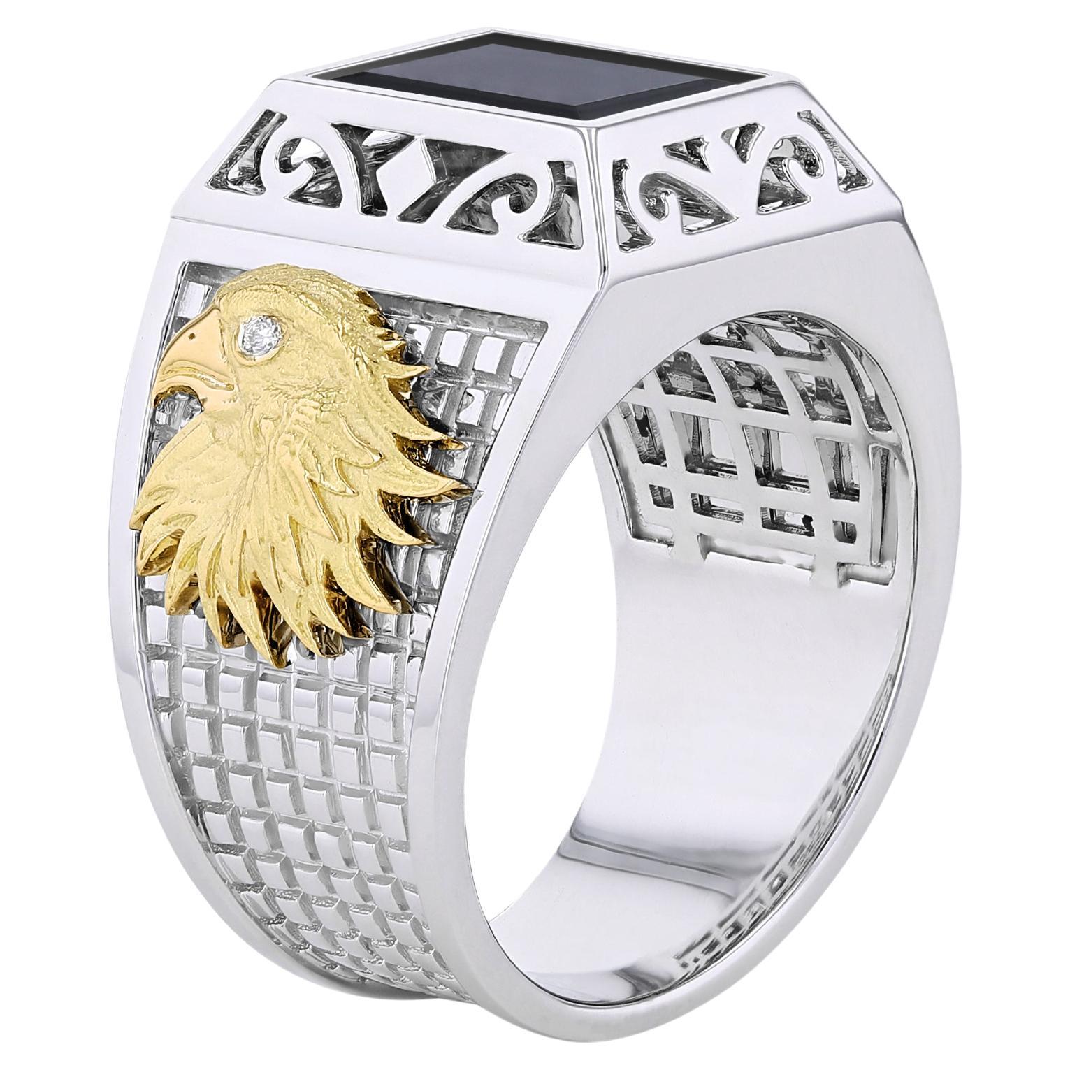 TOKTAM 18k White Gold Men's Rings Onyx Signet Ring