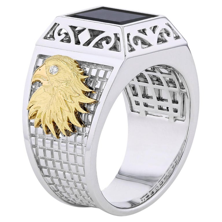 For Sale:  TOKTAM 18k White Gold Men's Rings Onyx Signet Ring