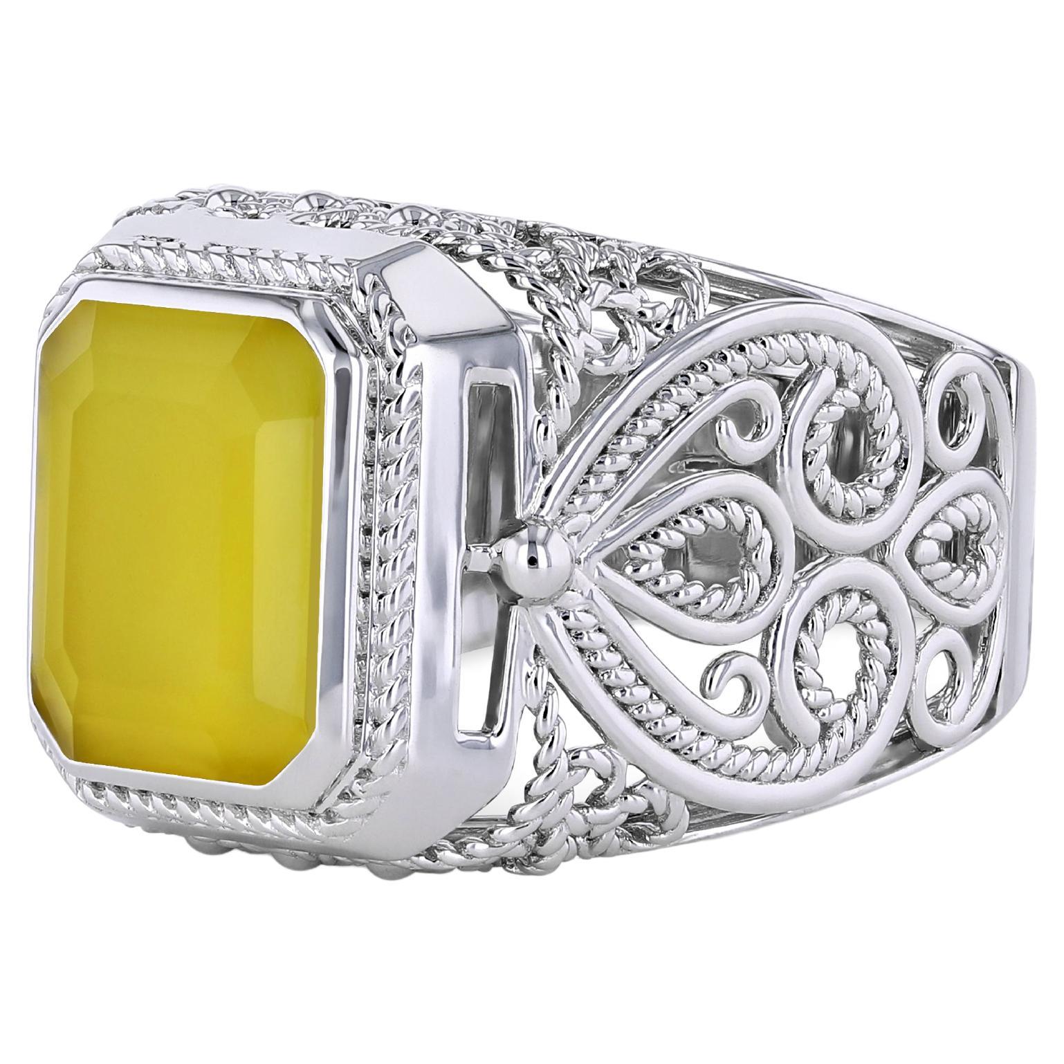 Toktam 18k White Gold Men's Rings Agate Signet Ring
