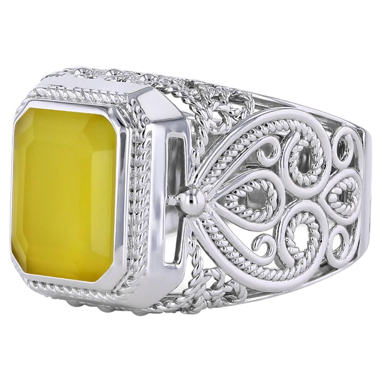 For Sale:  Toktam 18k White Gold Men's Rings Agate Signet Ring