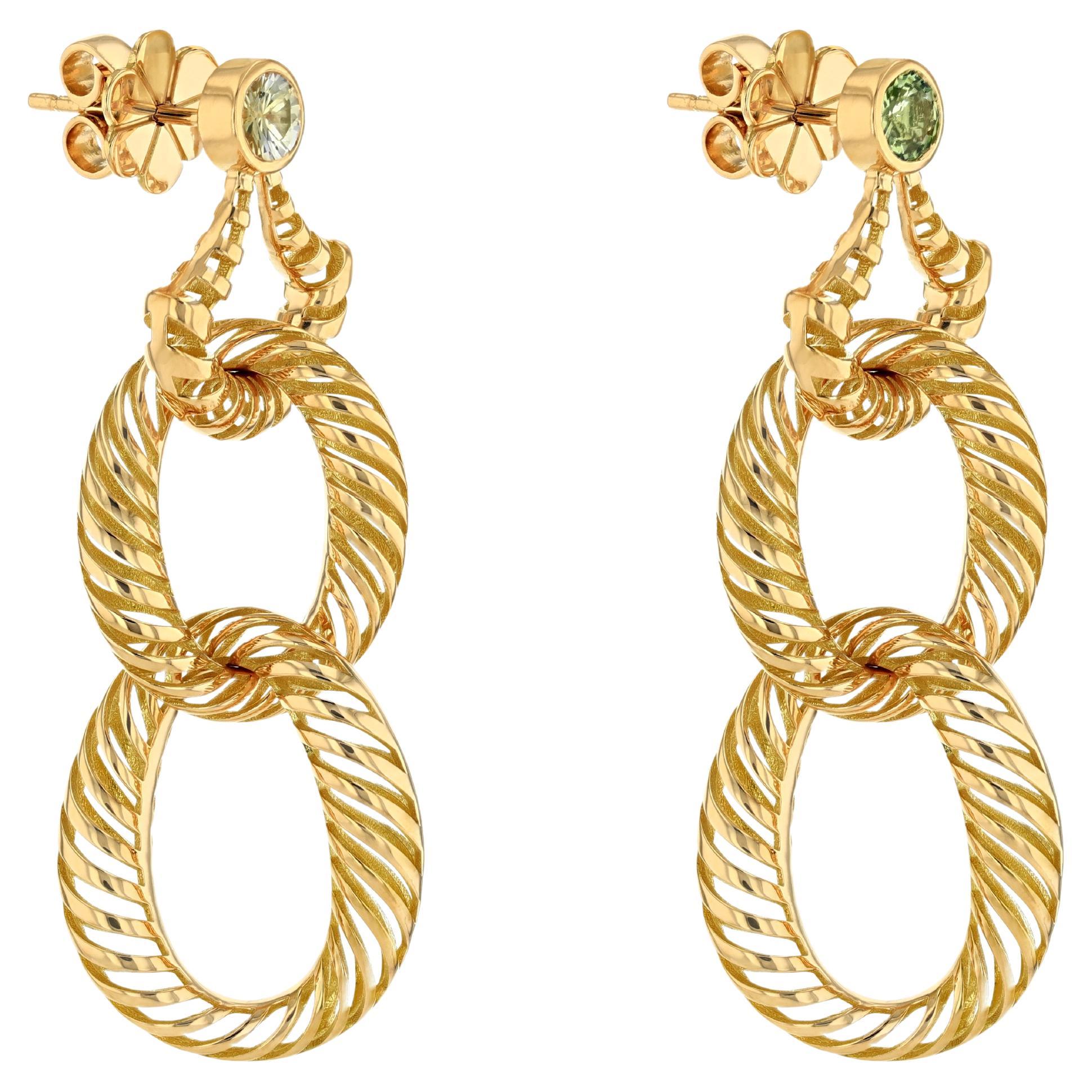 MultiColor Sapphire Gemstone Dangle Earrings 18 Karat White Gold For Sale at 1stDibs