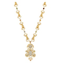 TOKTAM 18k Yellow Gold Majestic Multi Colored Sapphire Diamond Necklace