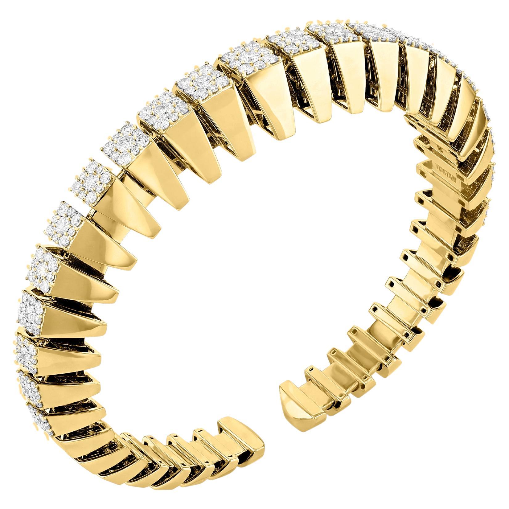 Toktam 18k Yellow Gold Modern Ashkal Diamond Cuff Bracelet For Sale at 1stDibs