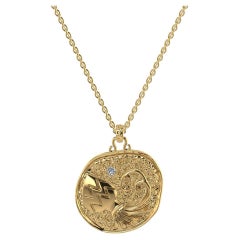 TOKTAM 18k Yellow Gold Zodiac Sign Aquarius Diamond Necklace