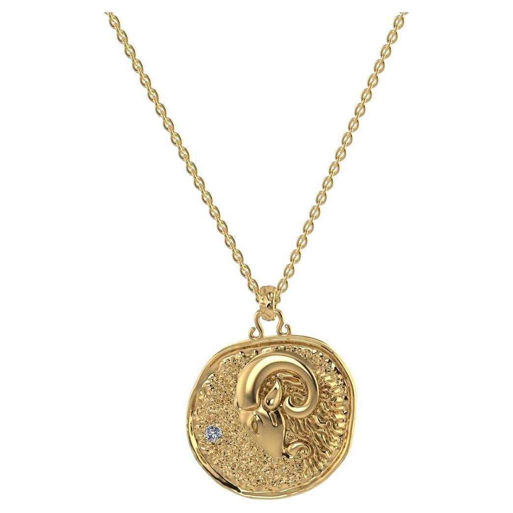 TOKTAM 18k Yellow Gold Zodiac Sign Aries Diamond Necklace For Sale