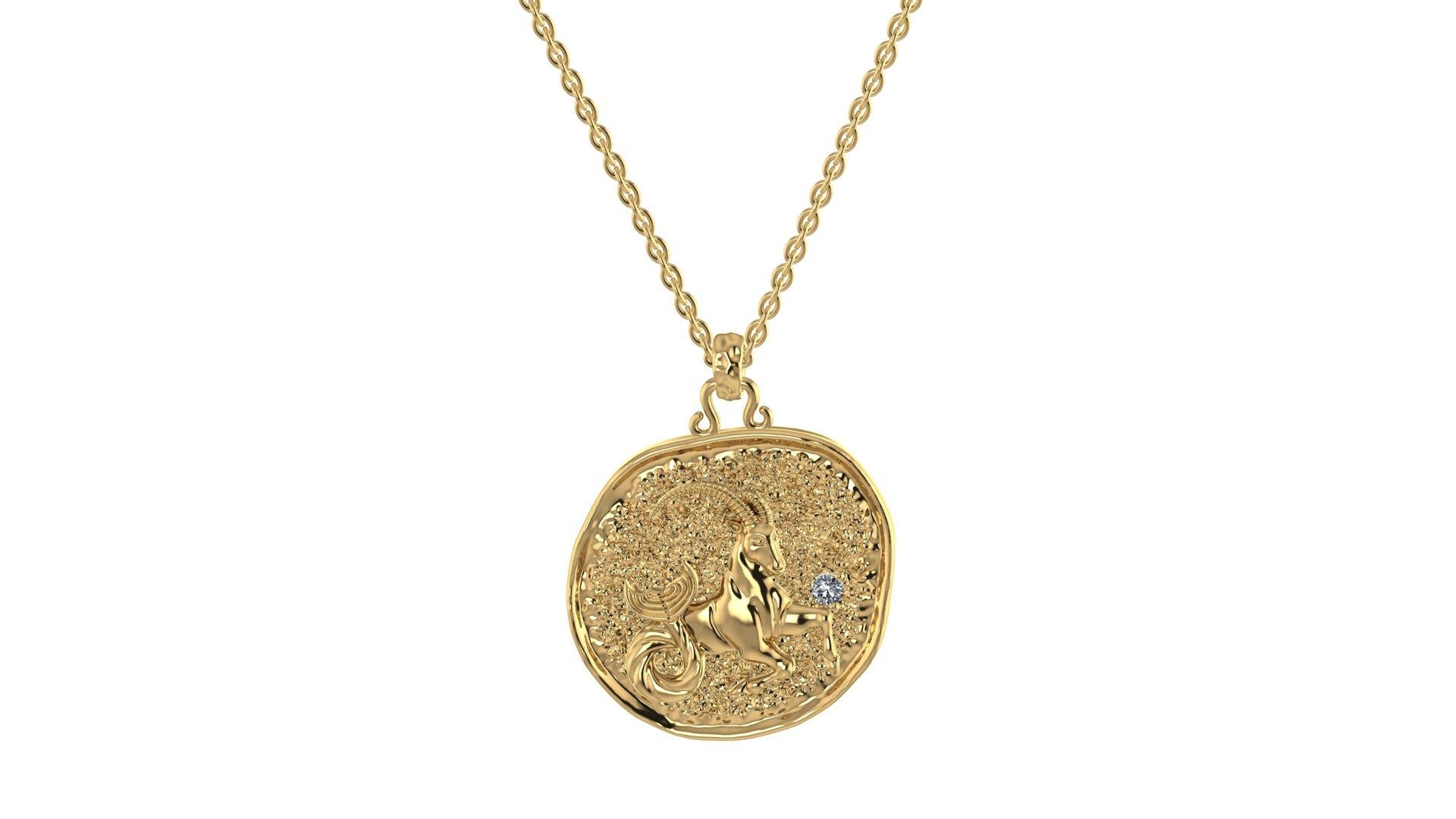Artist Toktam 18k Yellow Gold Zodiac Sign Capricorn Diamond Necklace For Sale