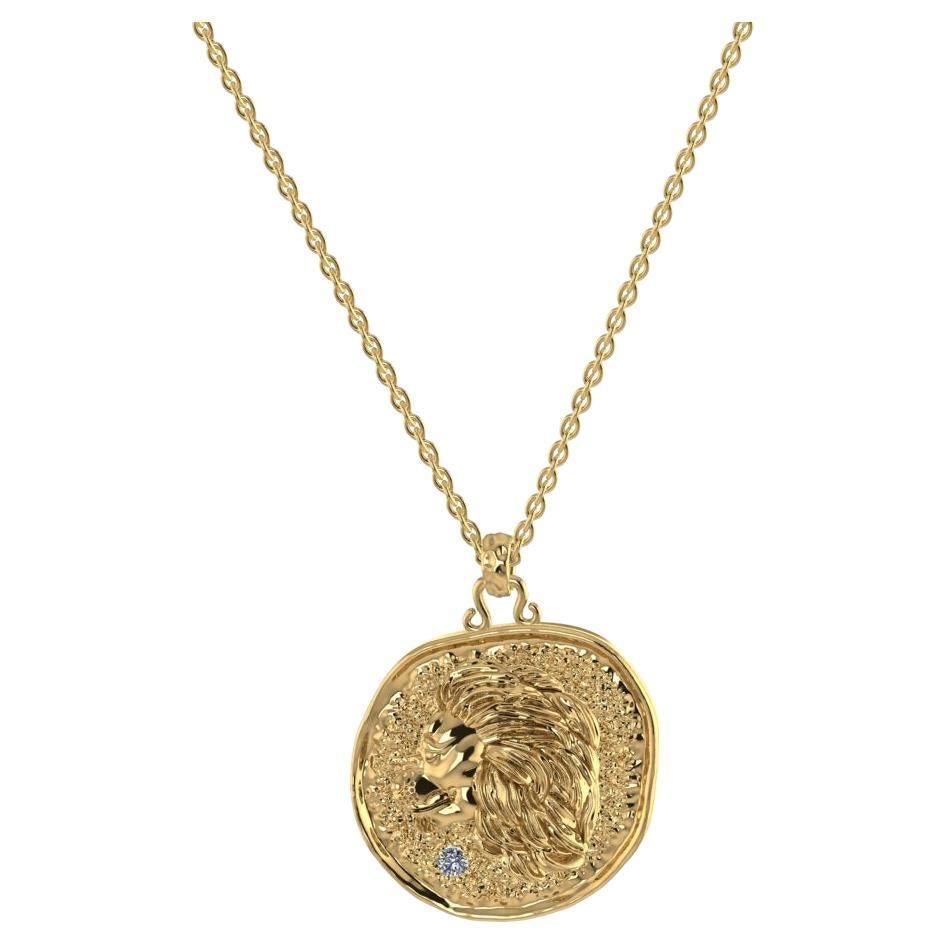 Toktam 18k Yellow Gold Zodiac Sign Leo Diamond Necklace For Sale