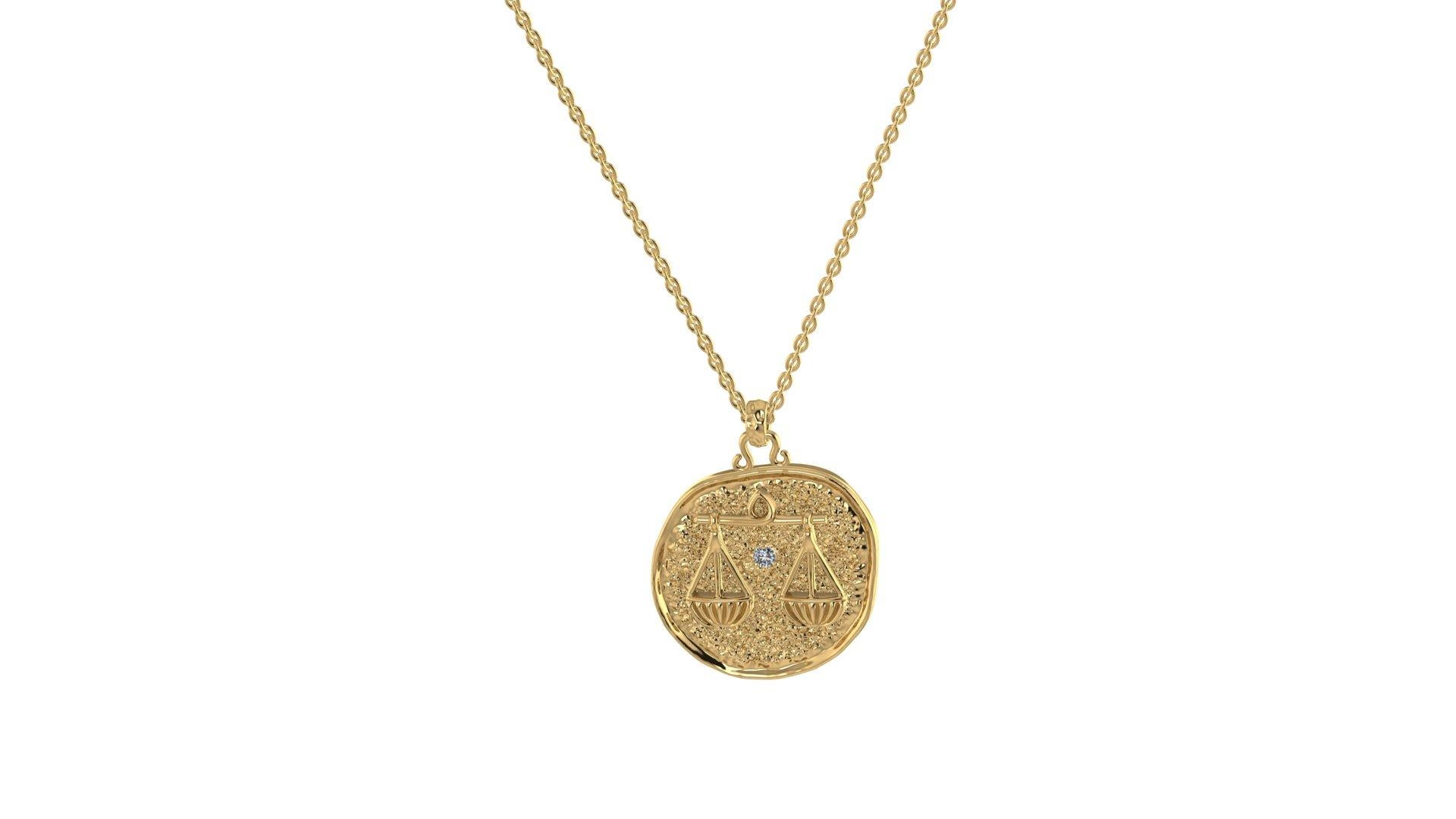 Artist Toktam 18k Yellow Gold Zodiac Sign Libra Diamond Necklace For Sale