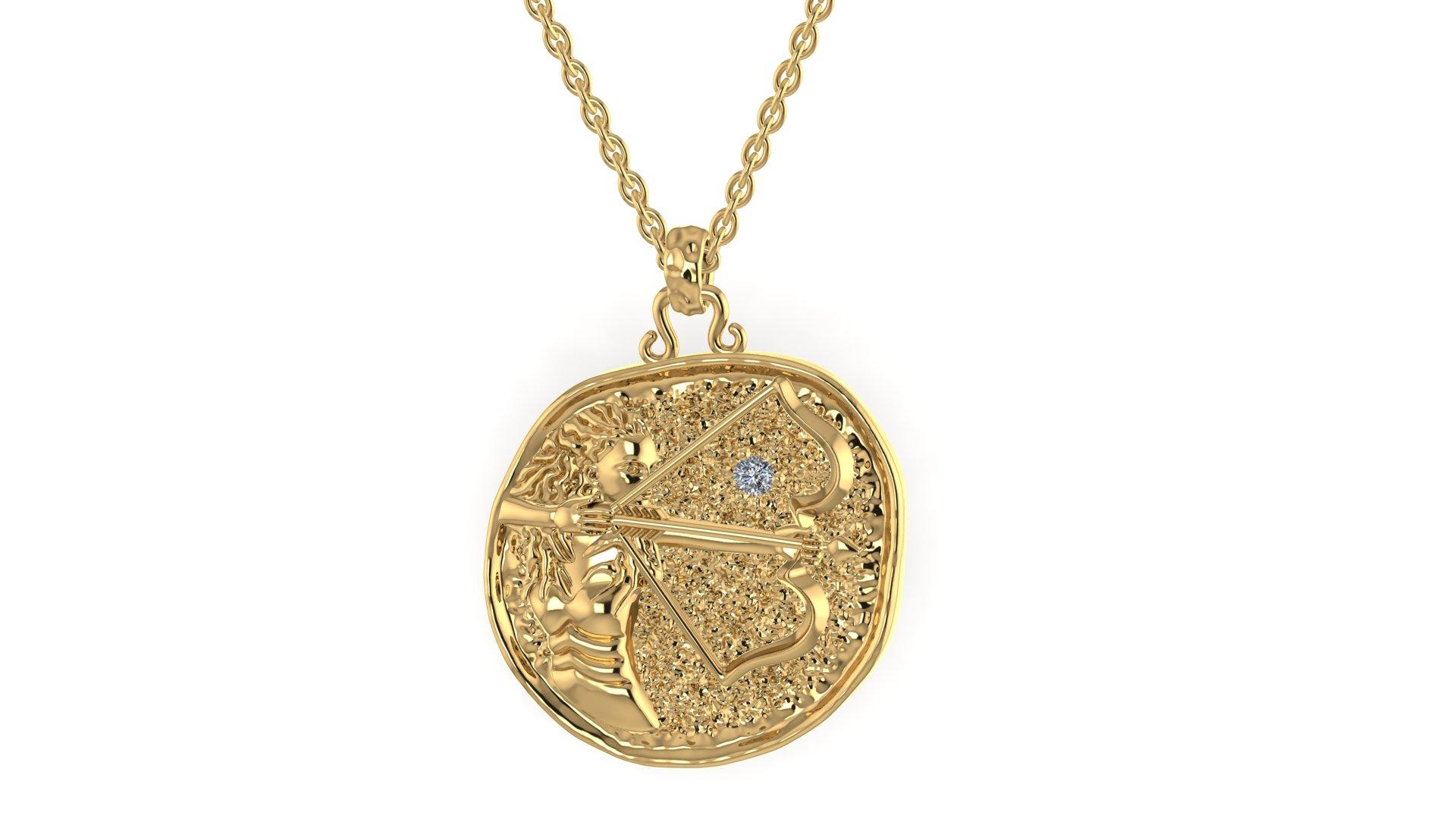 Artist TOKTAM 18k Yellow Gold Zodiac Sign Sagittarius Diamond Necklace For Sale