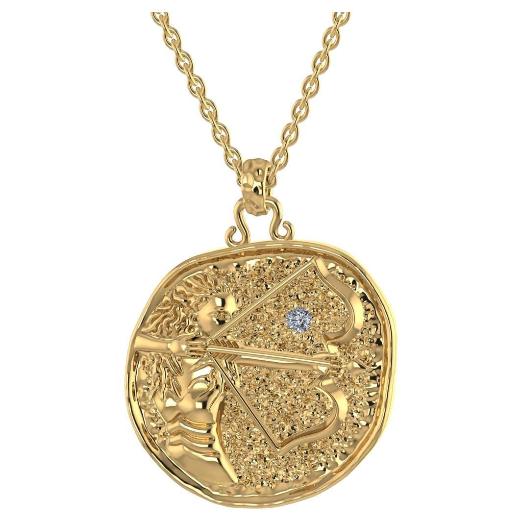 TOKTAM 18k Yellow Gold Zodiac Sign Sagittarius Diamond Necklace For Sale