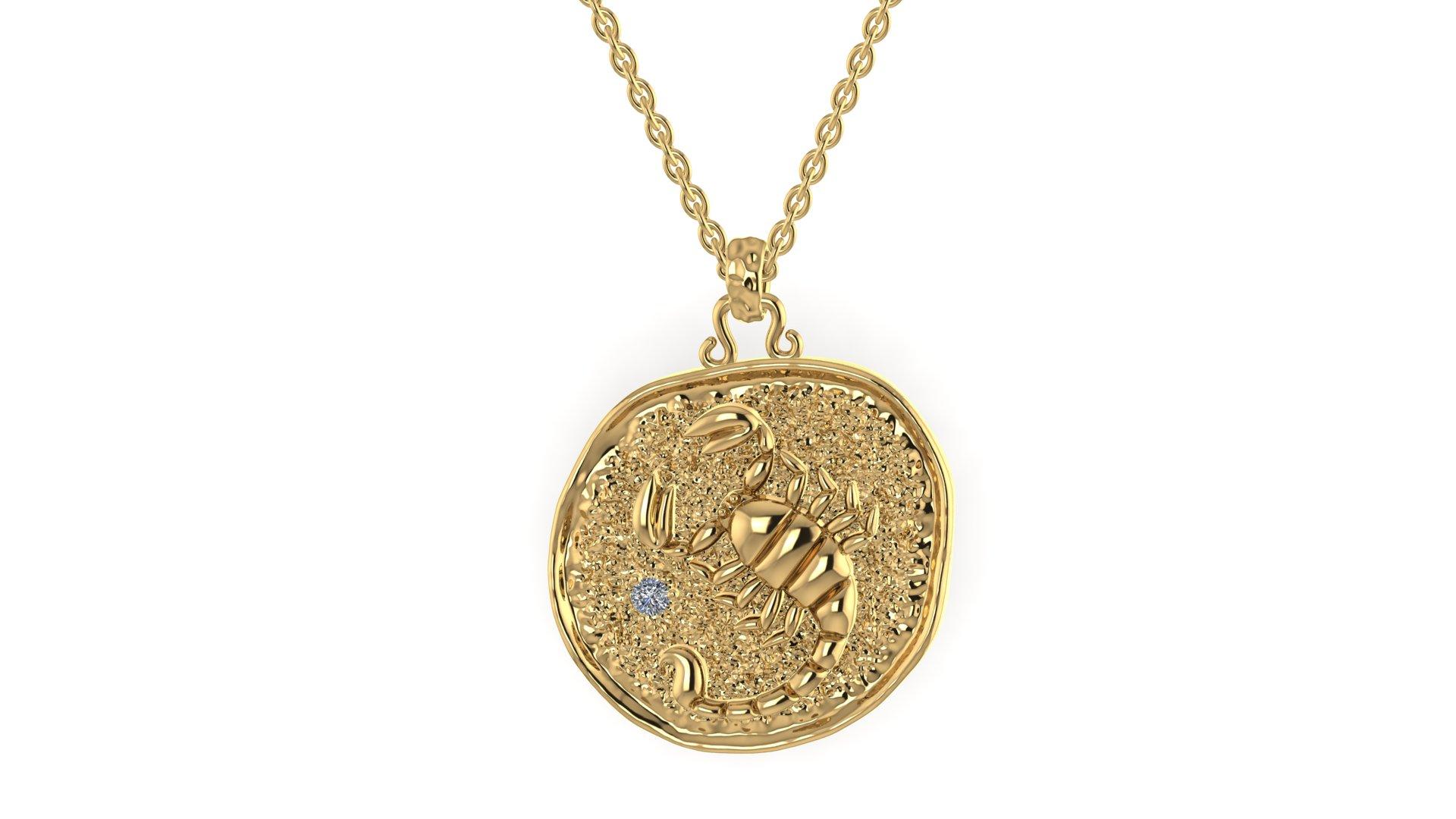 Artist Toktam 18k Yellow Gold Zodiac Sign Scorpio Diamond Necklace For Sale