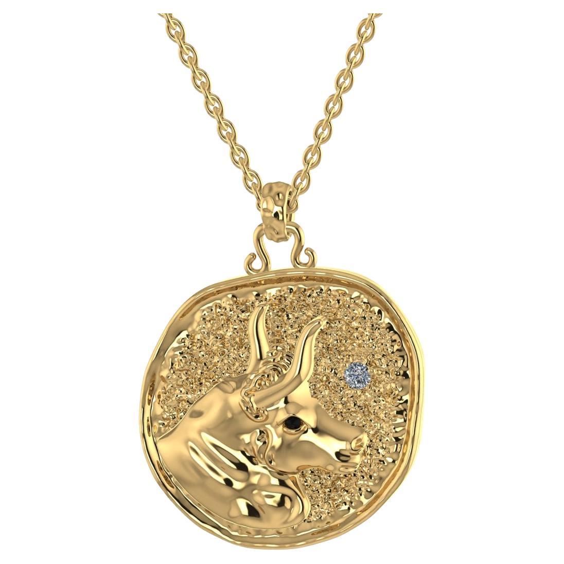 TOKTAM 18k Yellow Gold Zodiac Sign Taurus Diamond Necklace For Sale