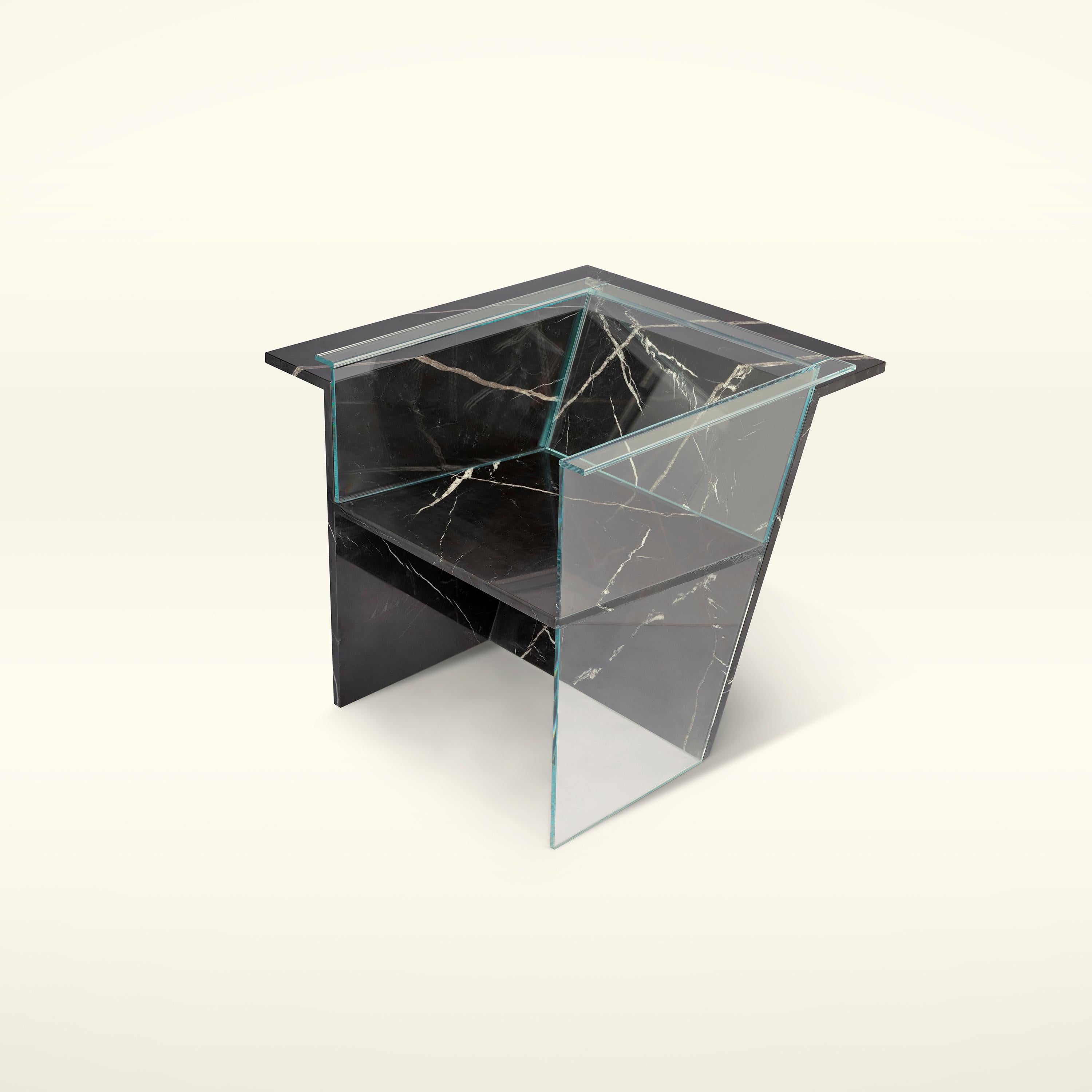 Modern Tokyo Armchair, Embodying A Bold Form with Glass and Toros Black Marble For Sale