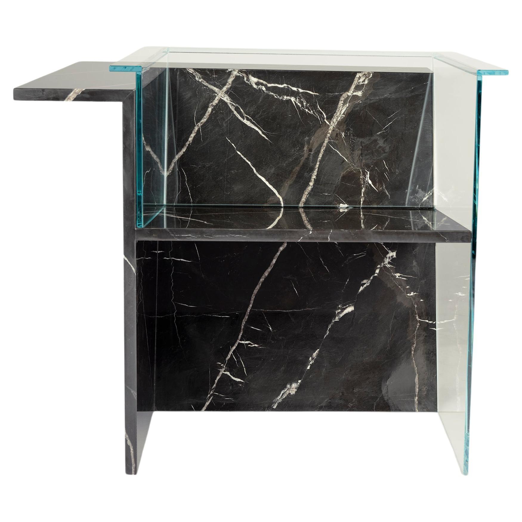 Tokyo Armchair, Embodying A Bold Form with Glass and Toros Black Marble For Sale