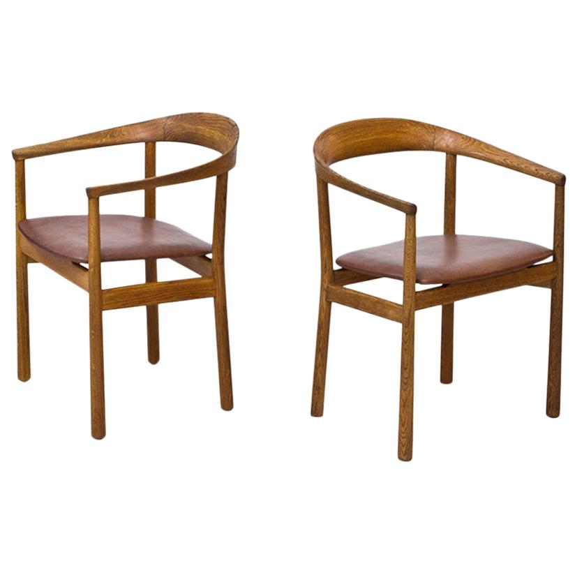 "Tokyo" Chairs in Oak and Leather by Carl-Axel Acking for Nordiska Kompaniet